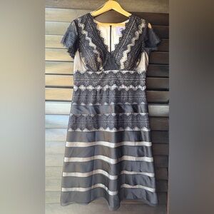 JS Collections Size 12 Black Lacy Back Zip Dress nude lining sewn in cups